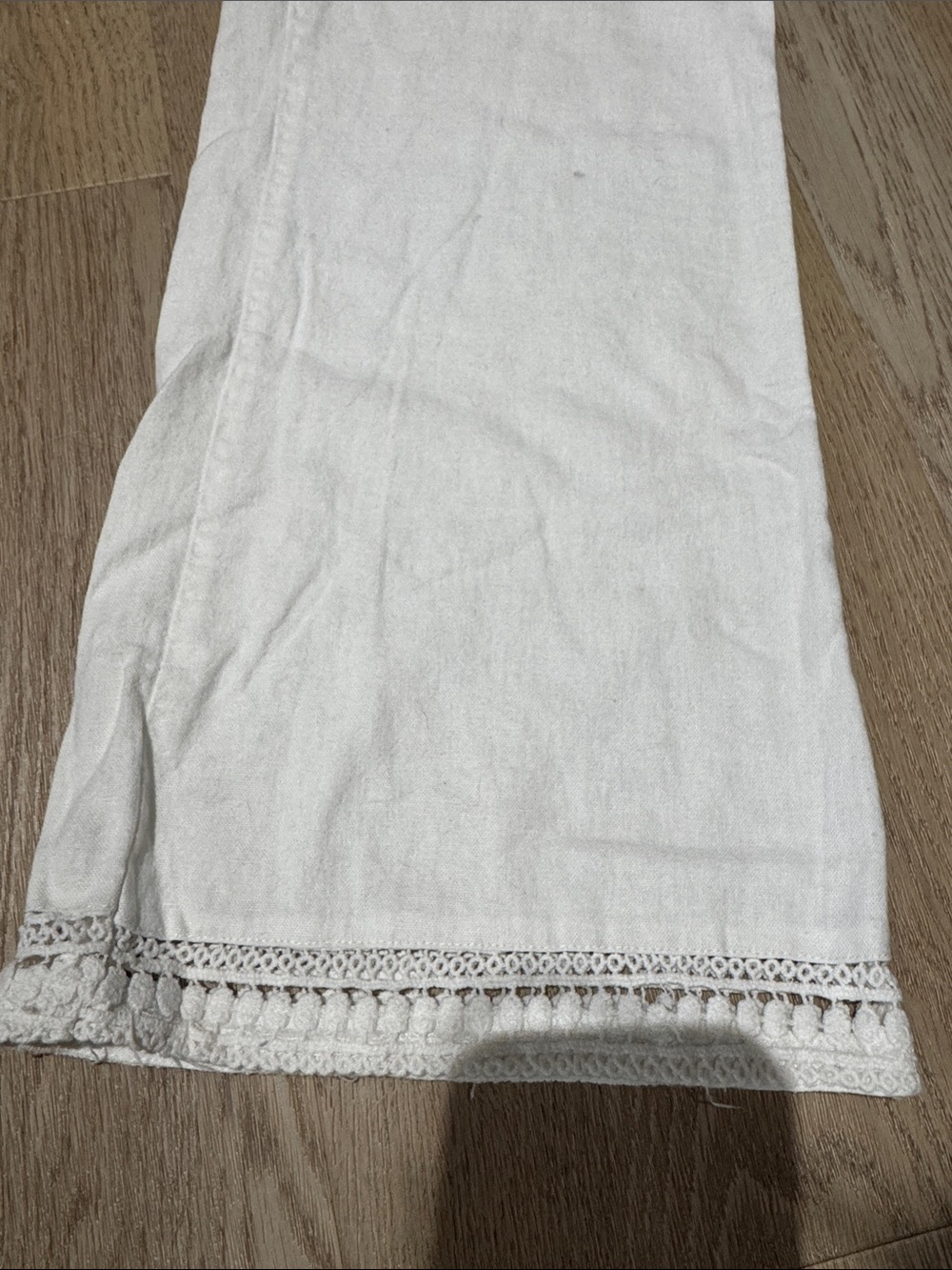 Love Tree White Wide-Leg Cotton Pants with Lace Trim - Picture 2 of 8